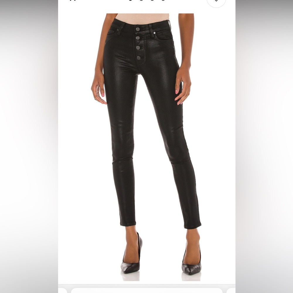 Paige Hoxton Ultra Skinny with Exposed Buttonfly in Black Fog Luxe Coating Sz 29